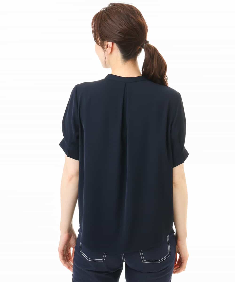 FIBHD18060 OFUON le MK(オフオン　ル　エムケー) フロントタックジョーゼットブラウス/接触冷感/UVカット/洗濯機で洗える/WEB限定サイズあり グレイッシュブルー