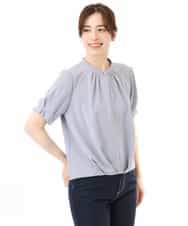FIBHD18060 OFUON le MK(オフオン　ル　エムケー) フロントタックジョーゼットブラウス/接触冷感/UVカット/洗濯機で洗える/WEB限定サイズあり グレイッシュブルー