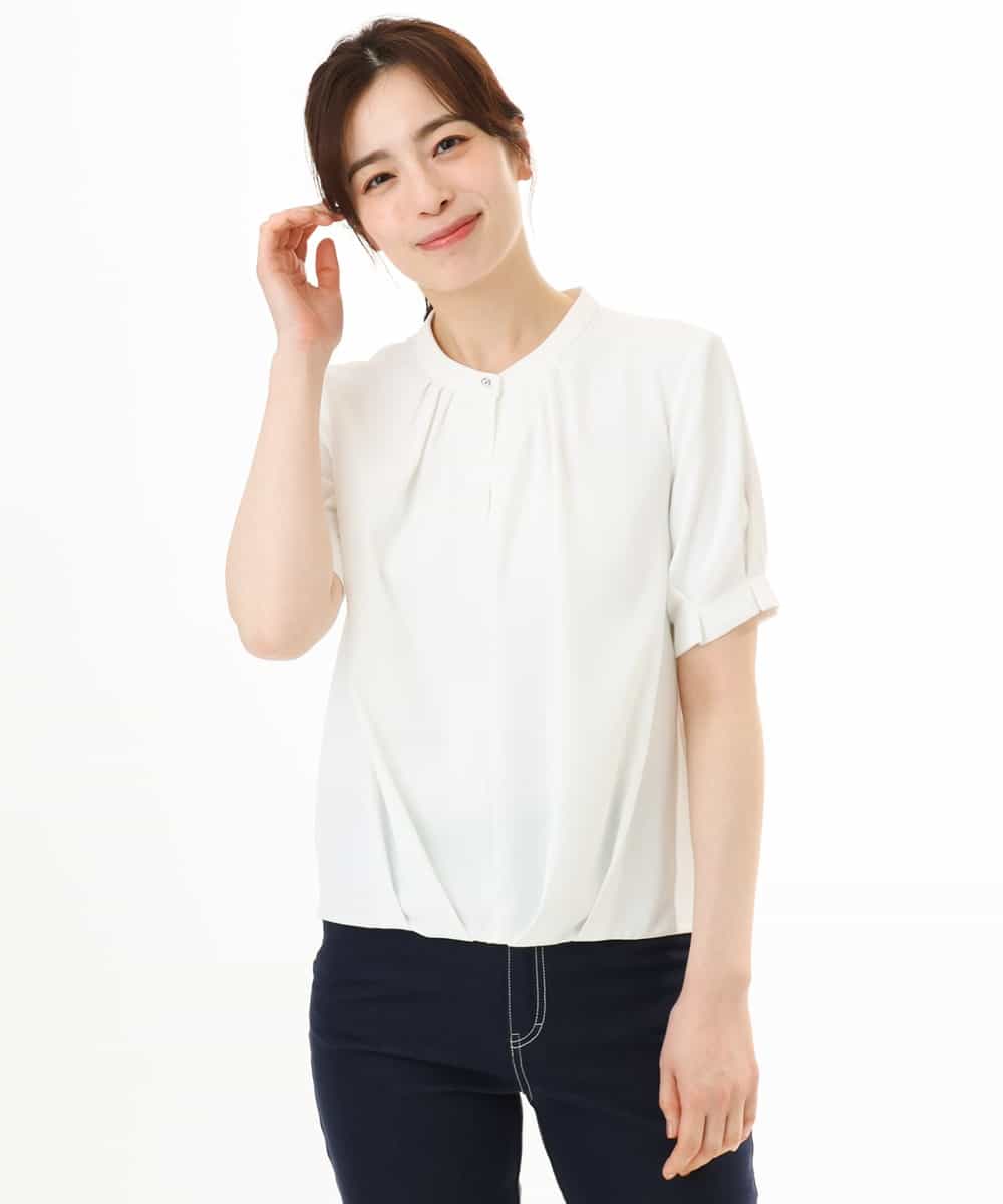 FIBHD18060 OFUON le MK(オフオン　ル　エムケー) フロントタックジョーゼットブラウス/接触冷感/UVカット/洗濯機で洗える/WEB限定サイズあり グレイッシュブルー