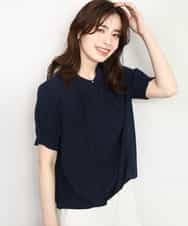 FIBHD18060 OFUON le MK(オフオン　ル　エムケー) フロントタックジョーゼットブラウス/接触冷感/UVカット/洗濯機で洗える/WEB限定サイズあり ネイビー