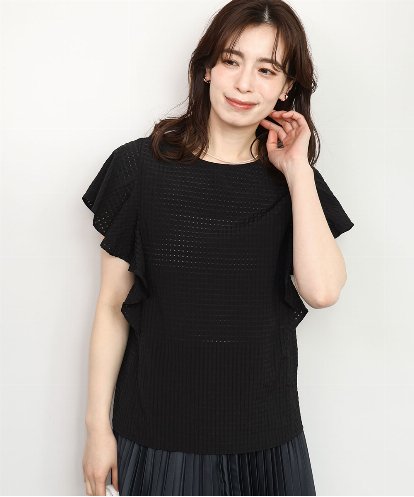 FIBHD28080  シアーチェックフリルブラウス/洗える/WEB限定サイズあり/セットアップ可