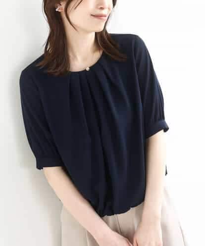 FIBJA01060 OFUON le MK タックデザインジョーゼットブラウス/UVカット/接触冷感/洗える/WEB限定サイズあり