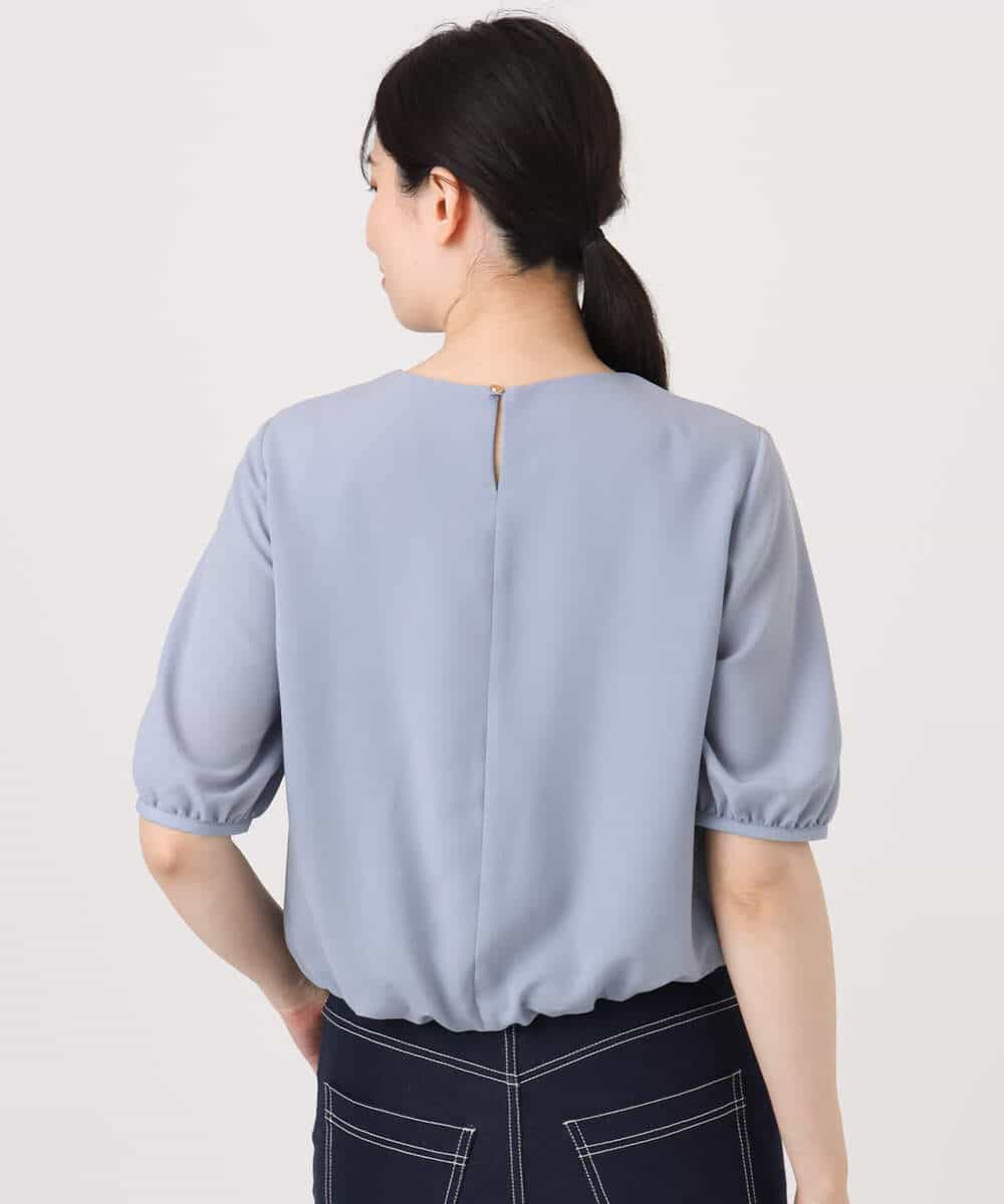 FIBJA08070 OFUON le MK(オフオン　ル　エムケー) カシュクールデザインブラウス/接触冷感/速乾/洗える/WEB限定サイズあり ライトブルー