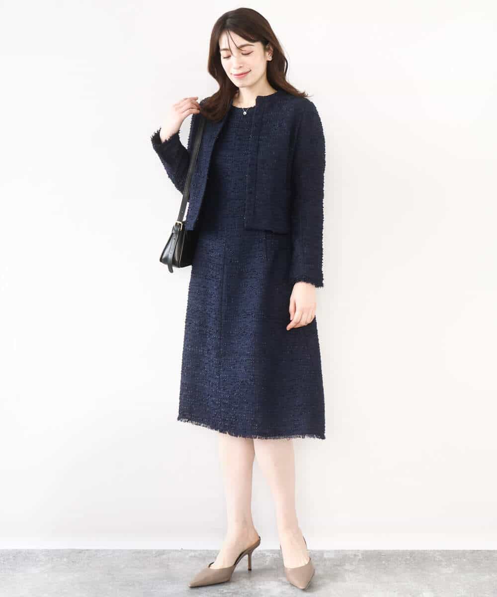 FIDFD04130 OFUON le MK(オフオン　ル　エムケー) [セットアップ対応]ツイードノーカラージャケット/WEB限定 ライトグレー