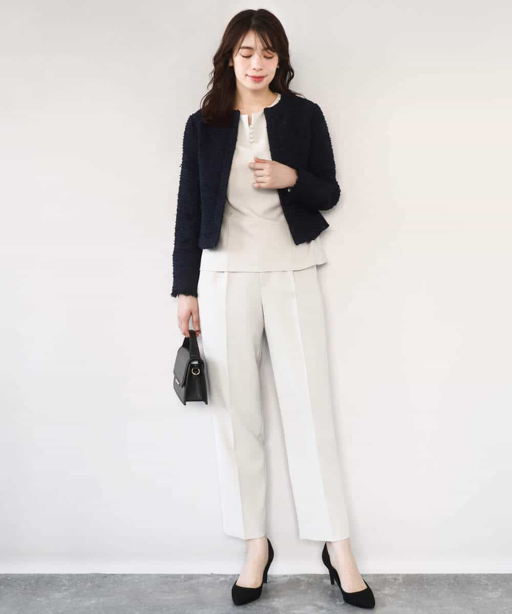 FIDFD04130 OFUON le MK(オフオン　ル　エムケー) [セットアップ対応]ツイードノーカラージャケット/WEB限定 ライトグレー