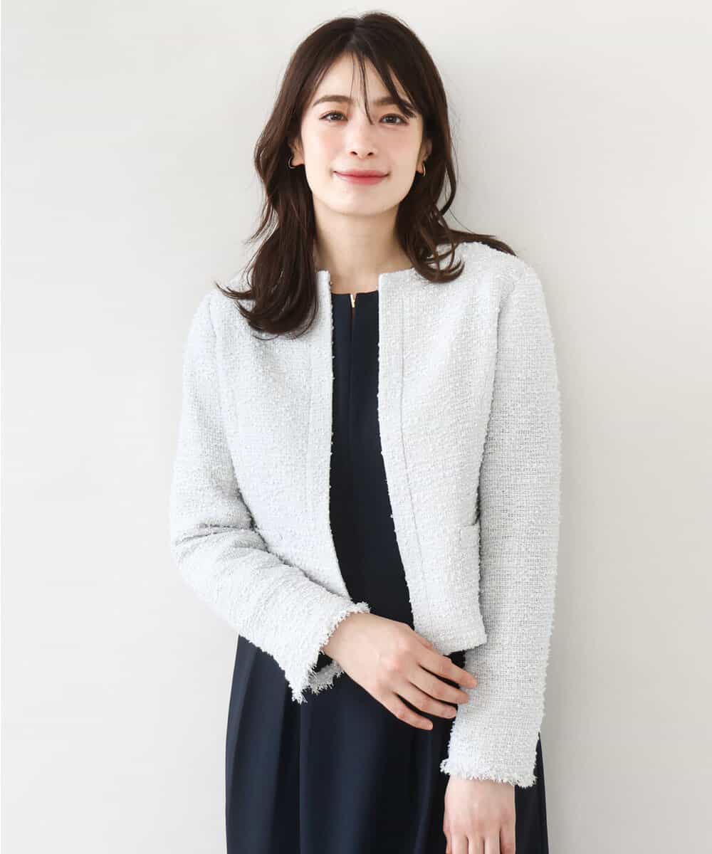 FIDFD04130 OFUON le MK(オフオン　ル　エムケー) [セットアップ対応]ツイードノーカラージャケット/WEB限定 ライトグレー