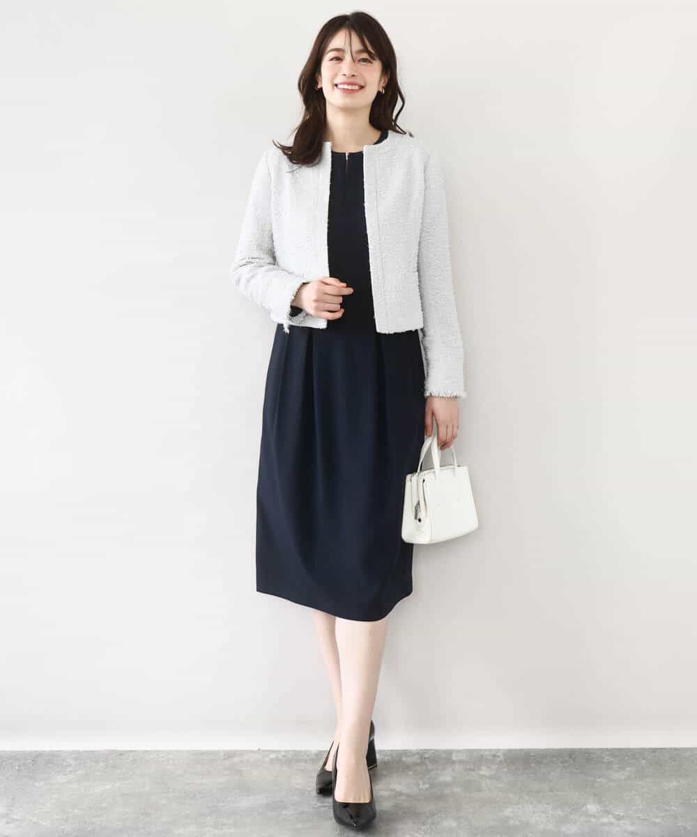 FIDFD04130 OFUON le MK(オフオン　ル　エムケー) [セットアップ対応]ツイードノーカラージャケット/WEB限定 ライトグレー