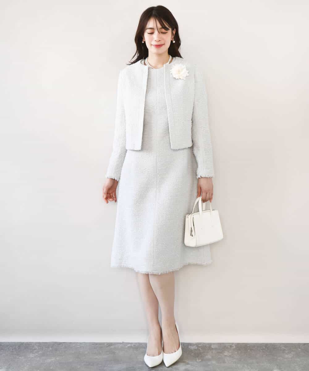 FIDFD04130 OFUON le MK(オフオン　ル　エムケー) [セットアップ対応]ツイードノーカラージャケット/WEB限定 ライトグレー