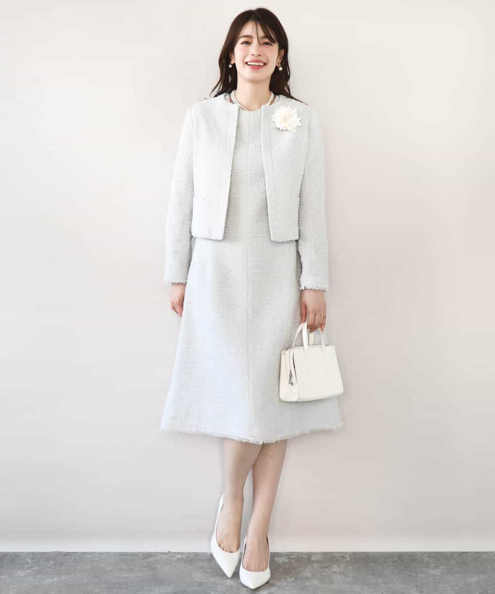 FIDFD04130 OFUON le MK(オフオン　ル　エムケー) [セットアップ対応]ツイードノーカラージャケット/WEB限定 ライトグレー