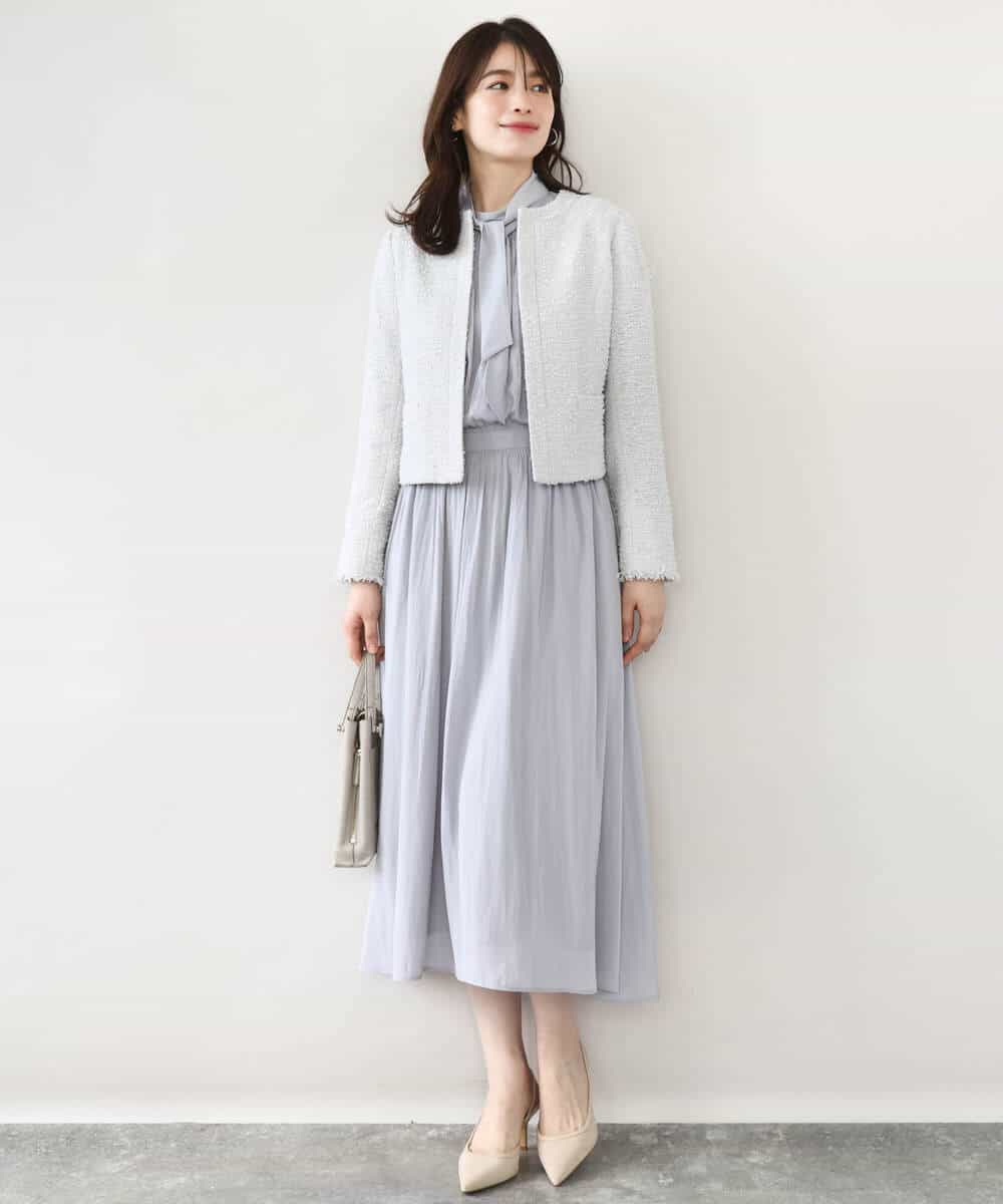 FIDFD04130 OFUON le MK(オフオン　ル　エムケー) [セットアップ対応]ツイードノーカラージャケット/WEB限定 ライトグレー