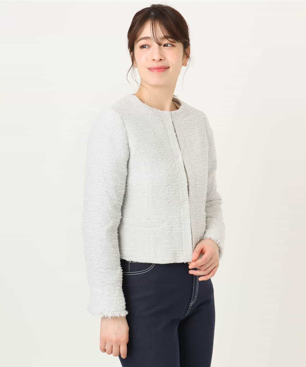 FIDFD04130 OFUON le MK(オフオン　ル　エムケー) [セットアップ対応]ツイードノーカラージャケット/WEB限定 ライトグレー