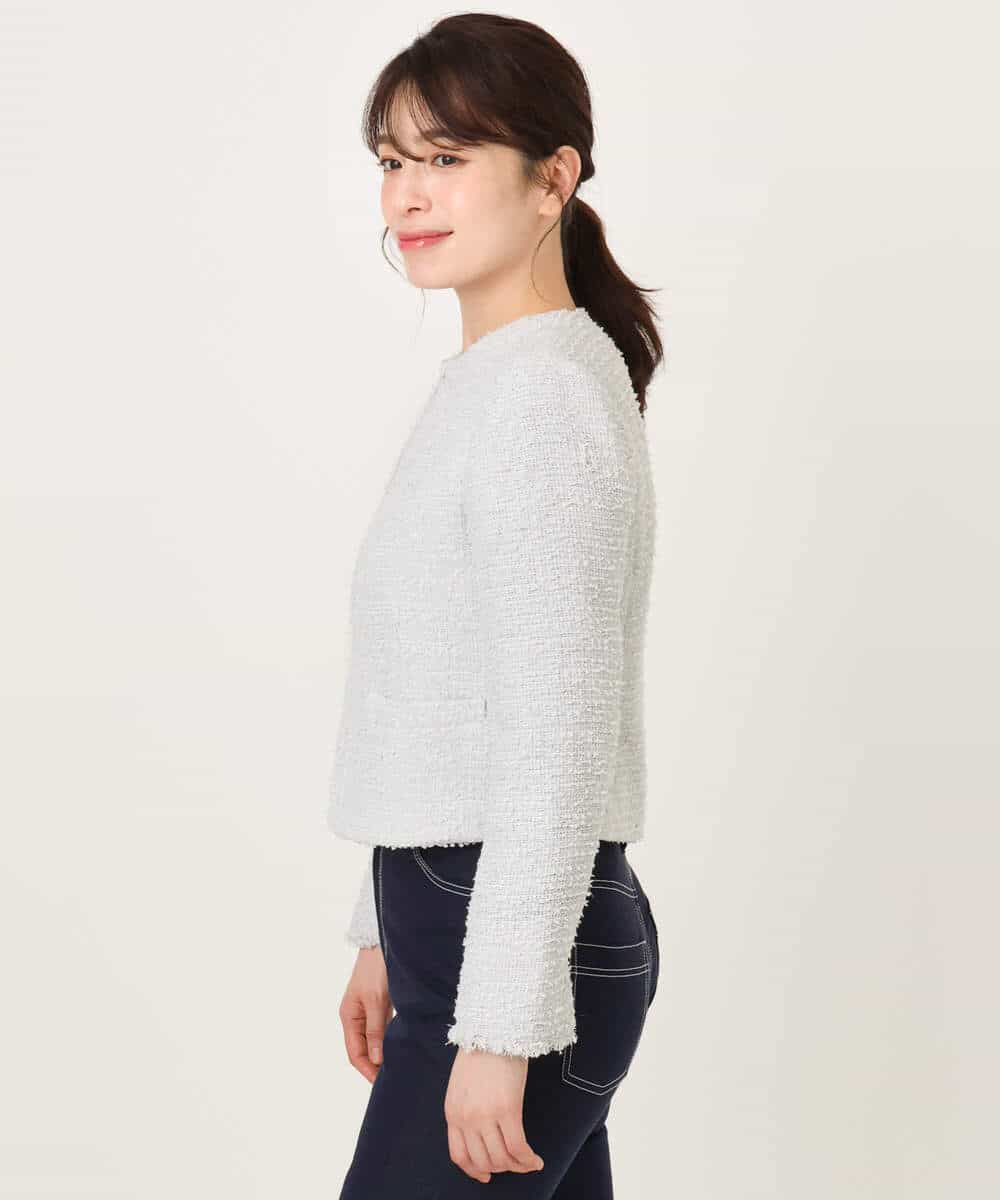 FIDFD04130 OFUON le MK(オフオン　ル　エムケー) [セットアップ対応]ツイードノーカラージャケット/WEB限定 ライトグレー