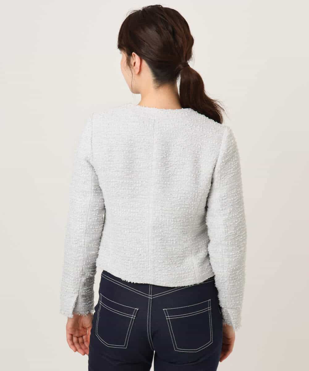 FIDFD04130 OFUON le MK(オフオン　ル　エムケー) [セットアップ対応]ツイードノーカラージャケット/WEB限定 ライトグレー