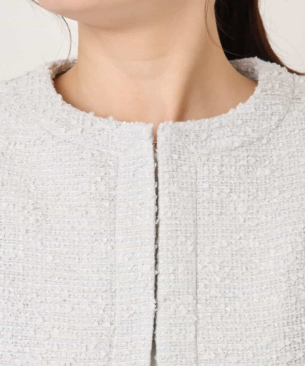 FIDFD04130 OFUON le MK(オフオン　ル　エムケー) [セットアップ対応]ツイードノーカラージャケット/WEB限定 ライトグレー