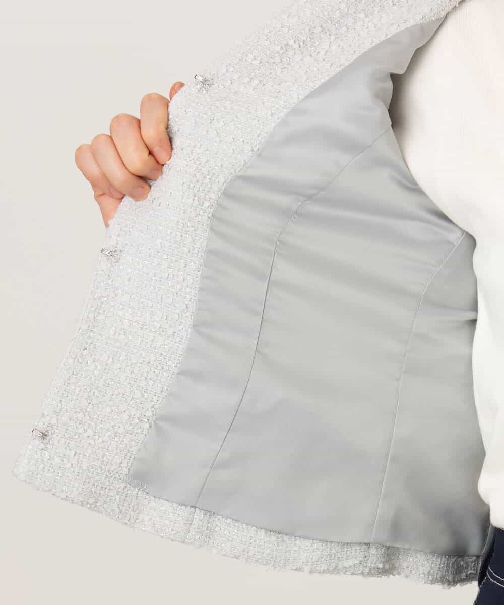 FIDFD04130 OFUON le MK(オフオン　ル　エムケー) [セットアップ対応]ツイードノーカラージャケット/WEB限定 ライトグレー