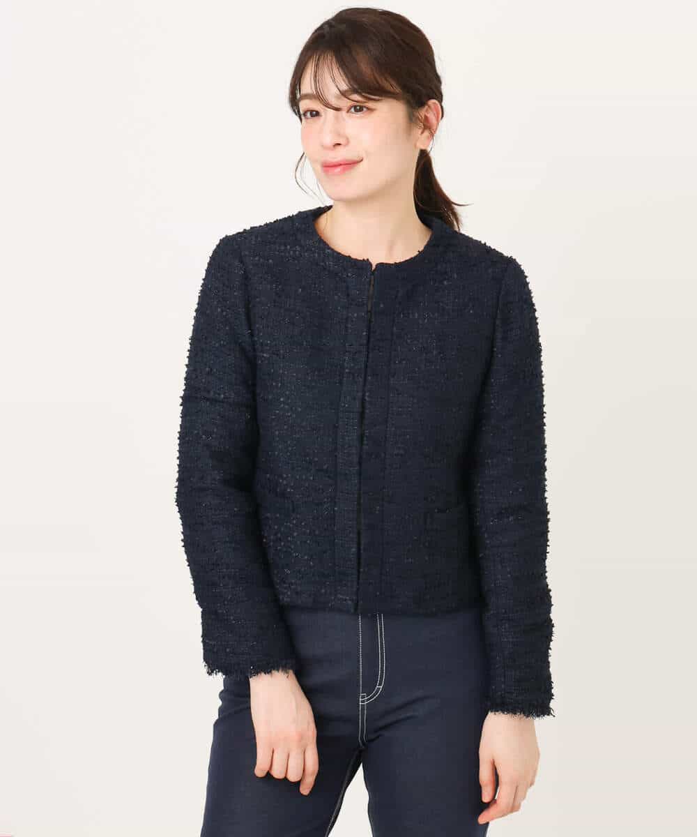 FIDFD04130 OFUON le MK(オフオン　ル　エムケー) [セットアップ対応]ツイードノーカラージャケット/WEB限定 ライトグレー