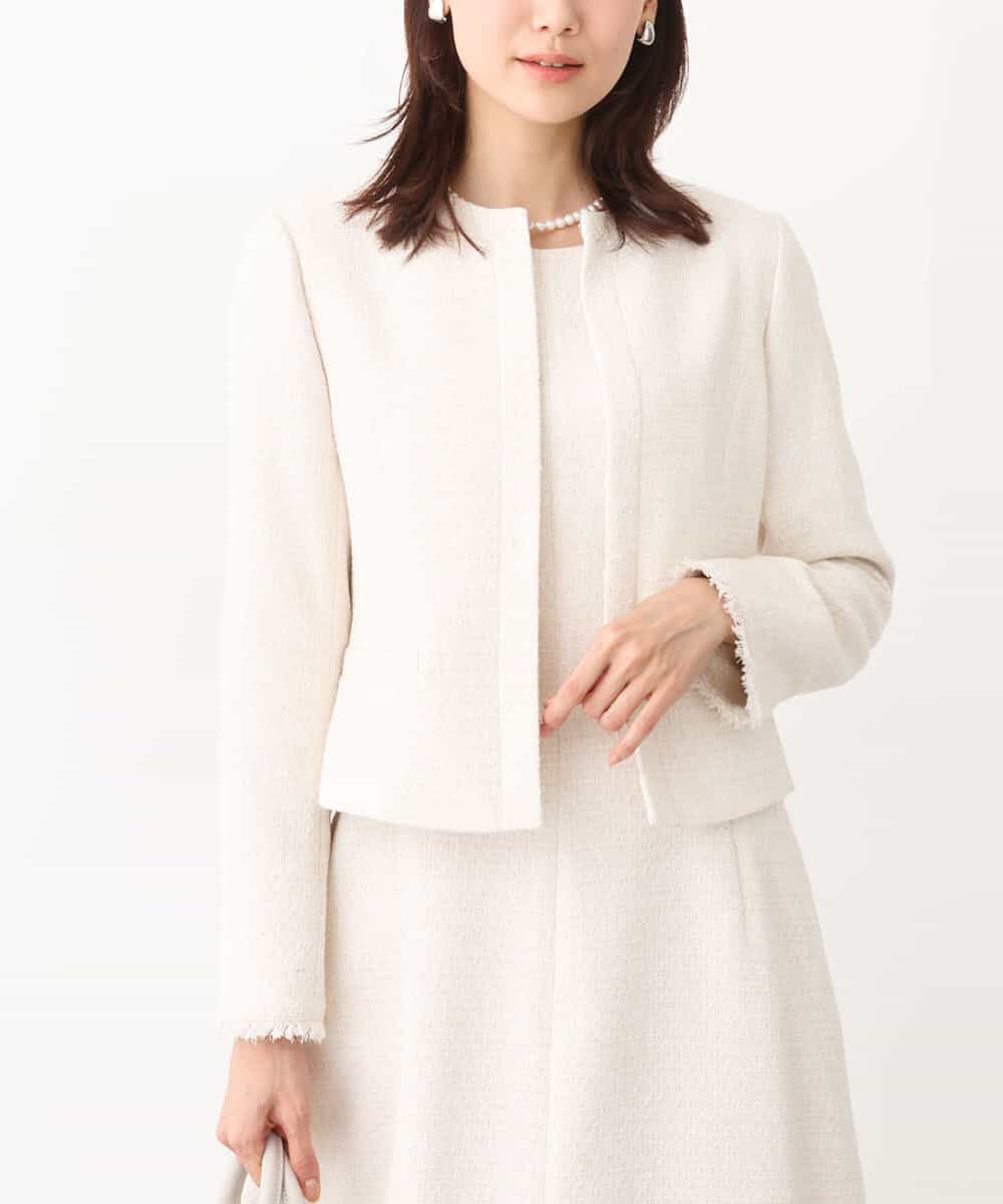 セットアップ対応]ラメツイードノーカラージャケット(ノーカラー  