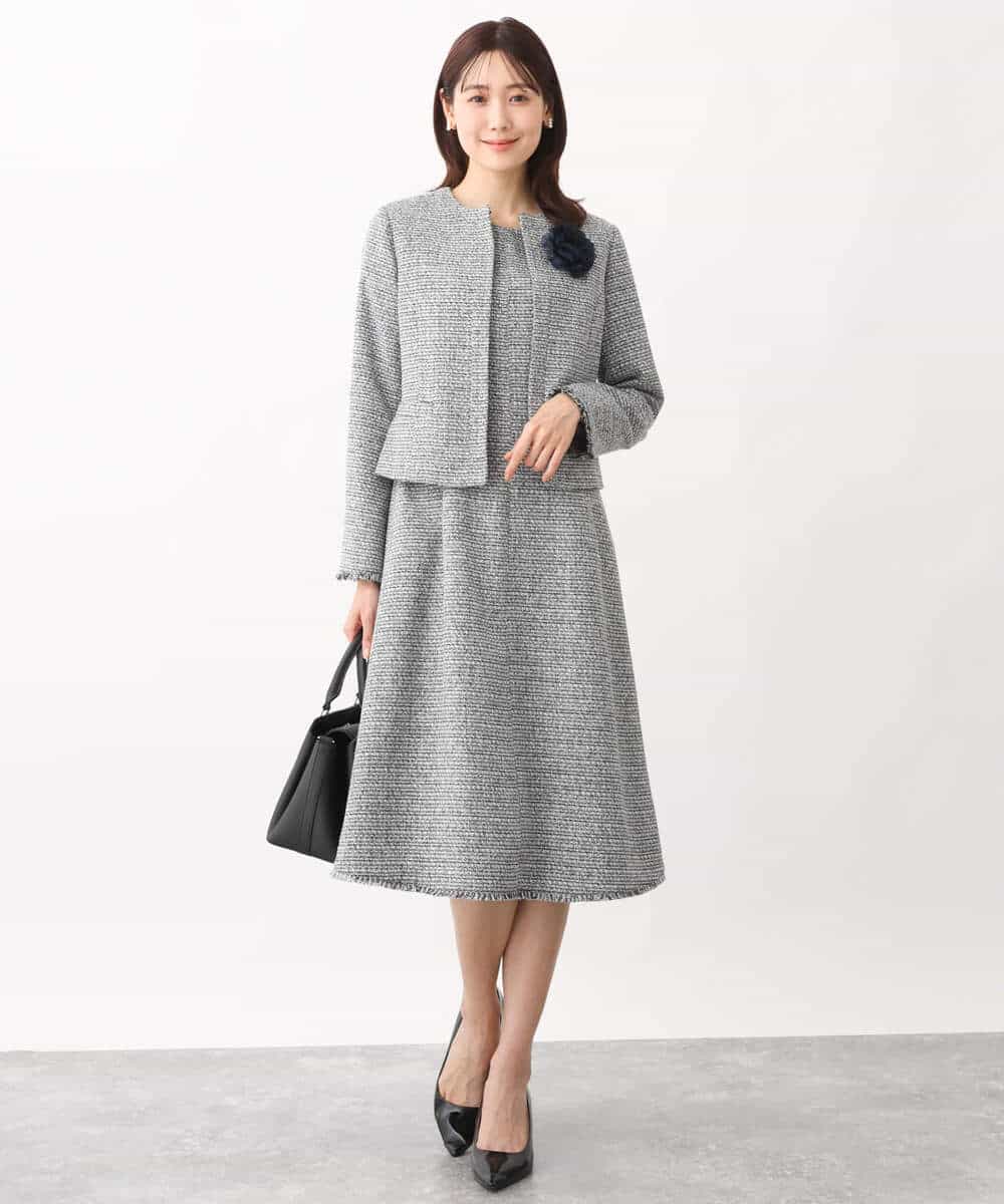 セットアップ対応]ラメツイードノーカラージャケット(ノーカラー  