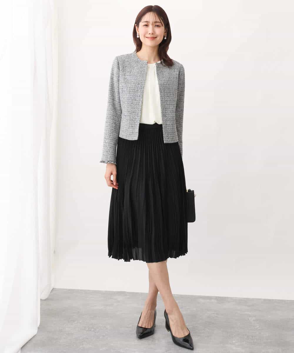 セットアップ対応]ラメツイードノーカラージャケット(ノーカラー  