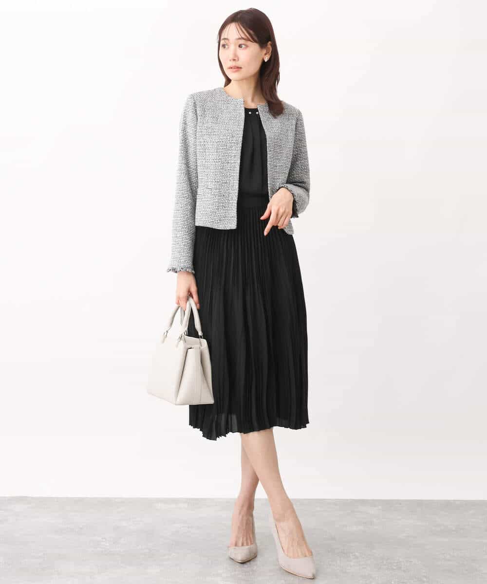 セットアップ対応]ラメツイードノーカラージャケット(ノーカラー  