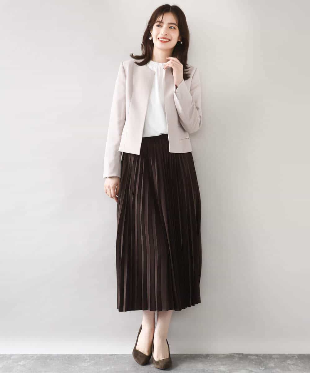 FIDJA51110 OFUON le MK(オフオン　ル　エムケー) [セットアップ対応]ノーカラージャケット/洗える/WEB限定サイズあり ベージュ