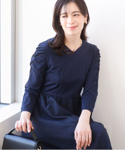 FIEAD09100 OFUON le MK ギャザースリーブドッキングワンピース/洗える/WEB限定サイズあり