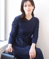 FIEAD09100 OFUON le MK(オフオン　ル　エムケー) ギャザースリーブドッキングワンピース/洗える/WEB限定サイズあり ネイビー