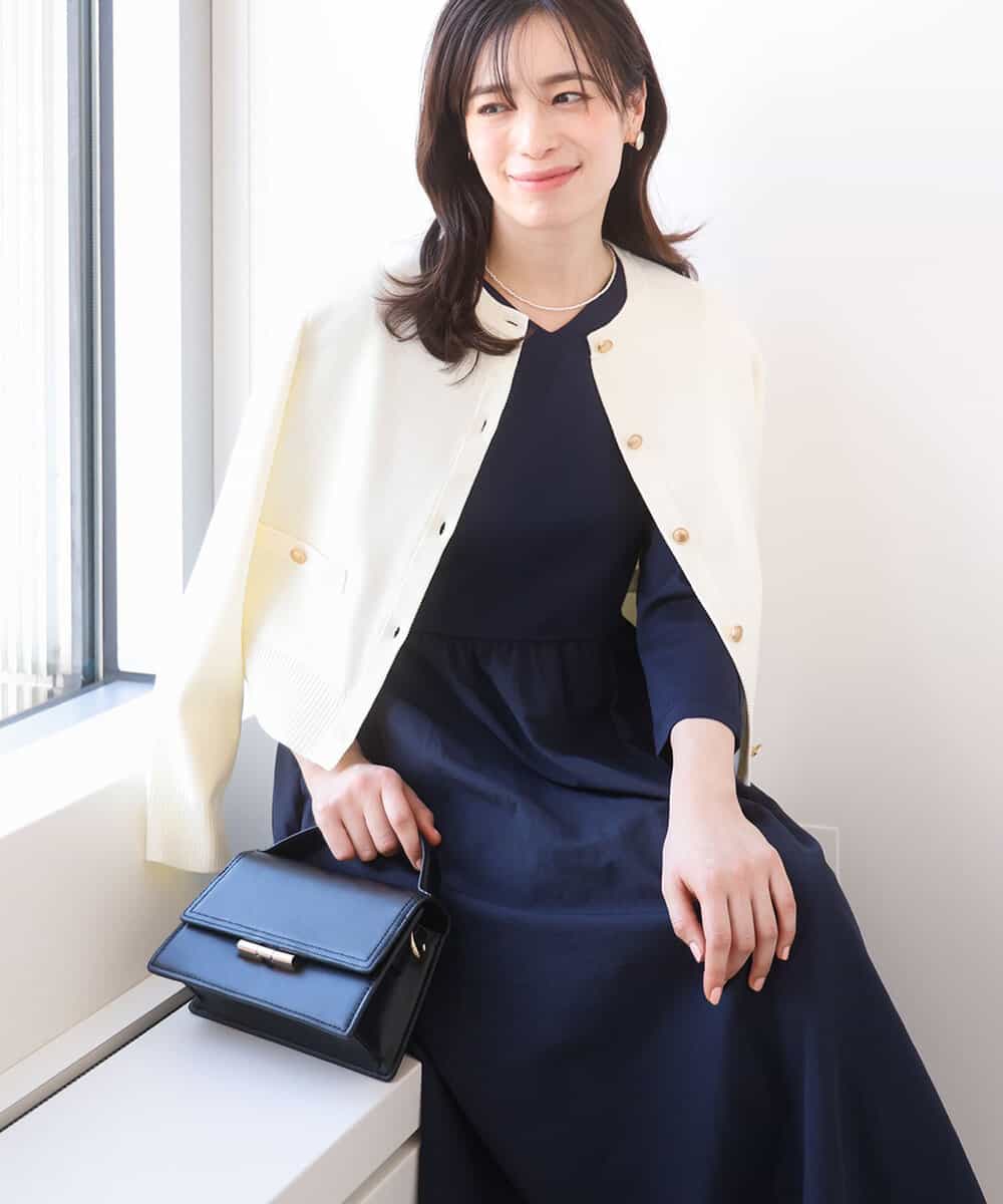 FIEAD09100 OFUON le MK(オフオン　ル　エムケー) ギャザースリーブドッキングワンピース/洗える/WEB限定サイズあり ネイビー