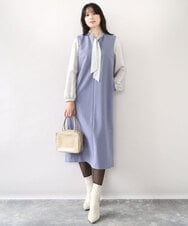 FIEAD12100 OFUON le MK(オフオン　ル　エムケー) キーネックデザインジャンパースカート/洗える/WEB限定サイズあり グレイッシュブルー