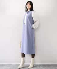 FIEAD12100 OFUON le MK(オフオン　ル　エムケー) キーネックデザインジャンパースカート/洗える/WEB限定サイズあり グレイッシュブルー