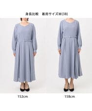 FIEDD20120 OFUON le MK(オフオン　ル　エムケー) シフォンプリーツデザインワンピース/洗える/WEB限定サイズあり グレイッシュブルー