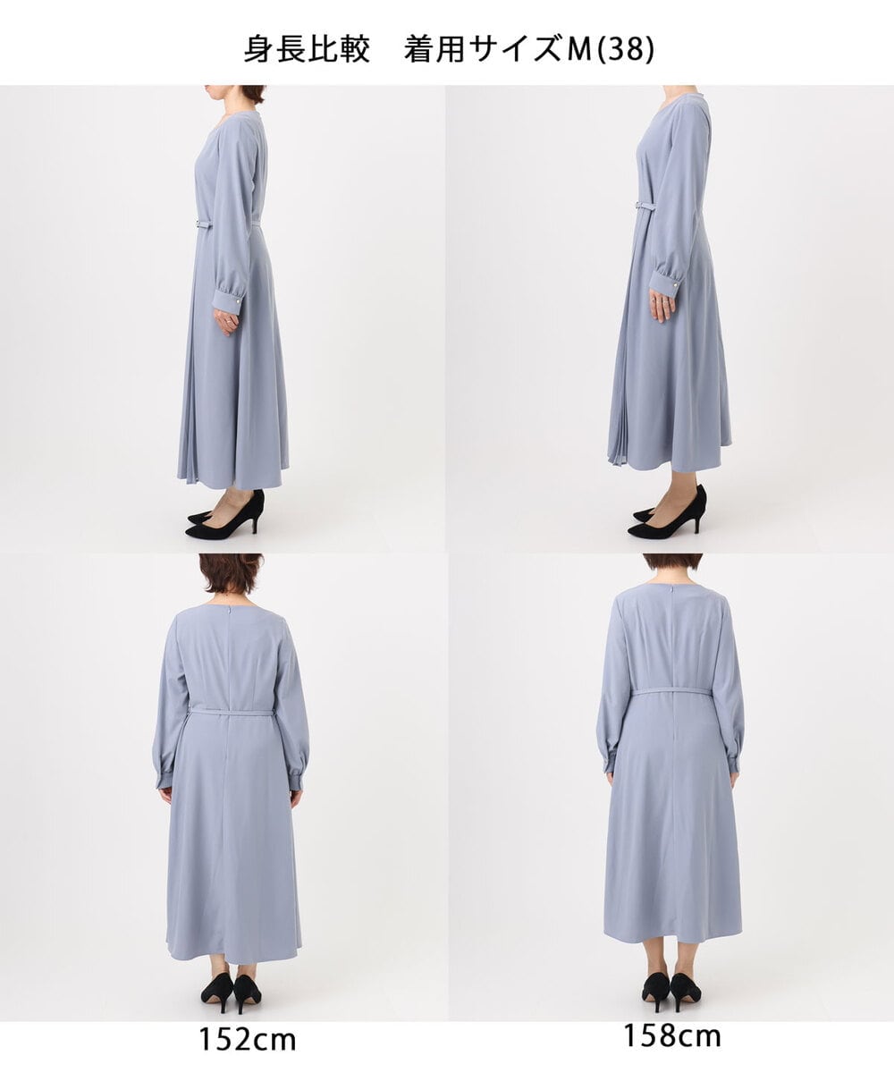 FIEDD20120 OFUON le MK(オフオン　ル　エムケー) シフォンプリーツデザインワンピース/洗える/WEB限定サイズあり グレイッシュブルー