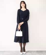 FIEDD20120 OFUON le MK(オフオン ル エムケー) シフォンプリーツデザインワンピース/洗える/WEB限定サイズあり グレイッシュブルー