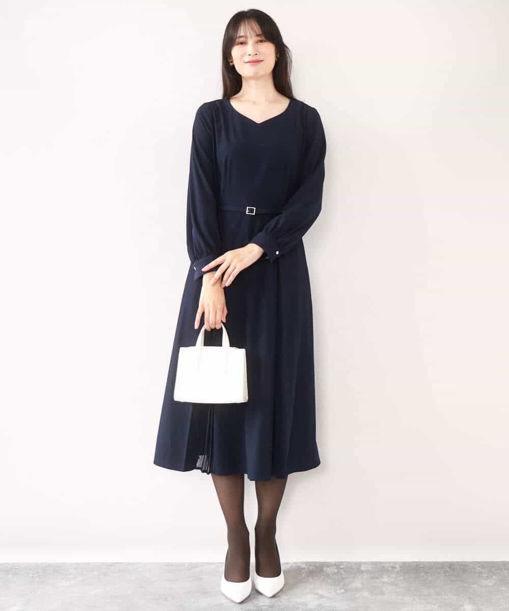 FIEDD20120 OFUON le MK(オフオン ル エムケー) シフォンプリーツデザインワンピース/洗える/WEB限定サイズあり グレイッシュブルー