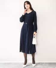 FIEDD20120 OFUON le MK(オフオン ル エムケー) シフォンプリーツデザインワンピース/洗える/WEB限定サイズあり グレイッシュブルー