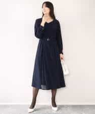 FIEDD20120 OFUON le MK(オフオン ル エムケー) シフォンプリーツデザインワンピース/洗える/WEB限定サイズあり グレイッシュブルー