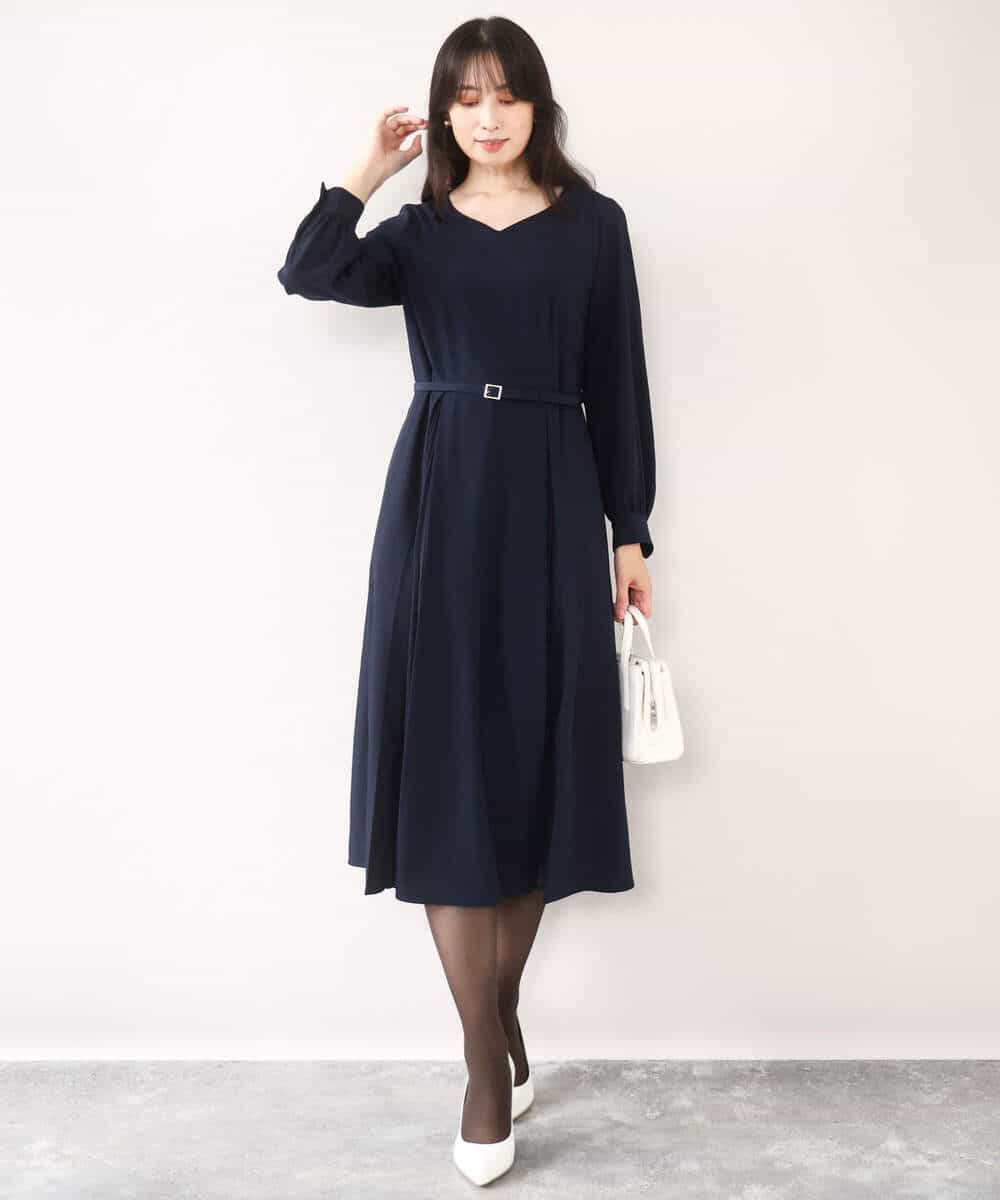 FIEDD20120 OFUON le MK(オフオン ル エムケー) シフォンプリーツデザインワンピース/洗える/WEB限定サイズあり グレイッシュブルー