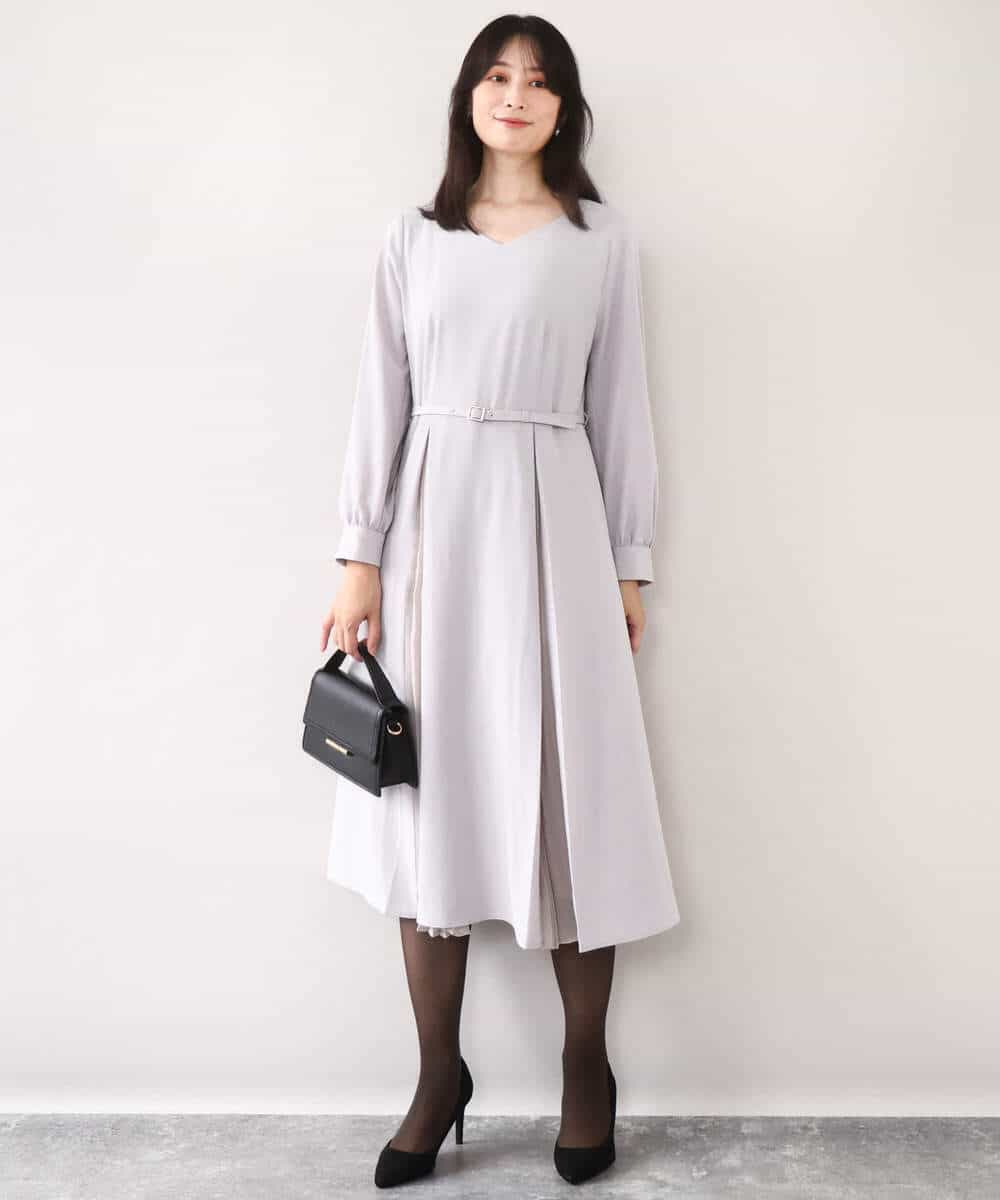 FIEDD20120 OFUON le MK(オフオン ル エムケー) シフォンプリーツデザインワンピース/洗える/WEB限定サイズあり グレイッシュブルー