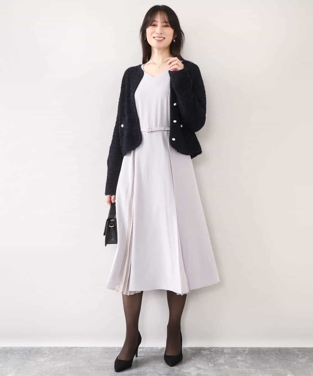 FIEDD20120 OFUON le MK(オフオン ル エムケー) シフォンプリーツデザインワンピース/洗える/WEB限定サイズあり グレイッシュブルー