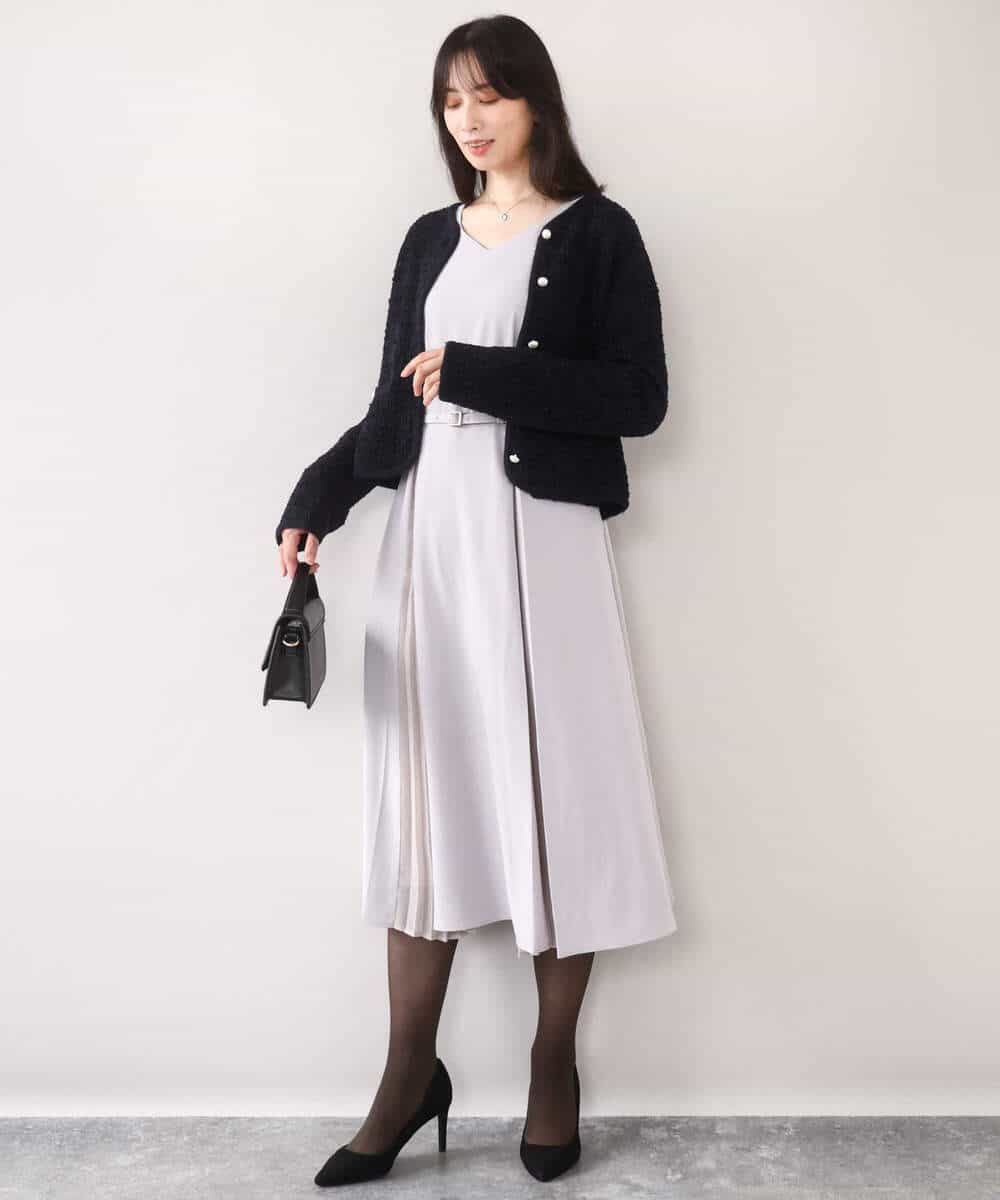 FIEDD20120 OFUON le MK(オフオン ル エムケー) シフォンプリーツデザインワンピース/洗える/WEB限定サイズあり グレイッシュブルー