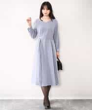 FIEDD20120 OFUON le MK(オフオン ル エムケー) シフォンプリーツデザインワンピース/洗える/WEB限定サイズあり グレイッシュブルー