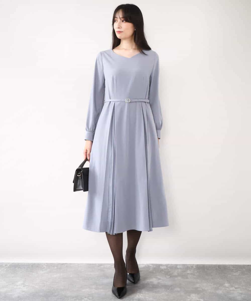 FIEDD20120 OFUON le MK(オフオン ル エムケー) シフォンプリーツデザインワンピース/洗える/WEB限定サイズあり グレイッシュブルー