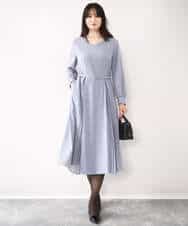 FIEDD20120 OFUON le MK(オフオン ル エムケー) シフォンプリーツデザインワンピース/洗える/WEB限定サイズあり グレイッシュブルー