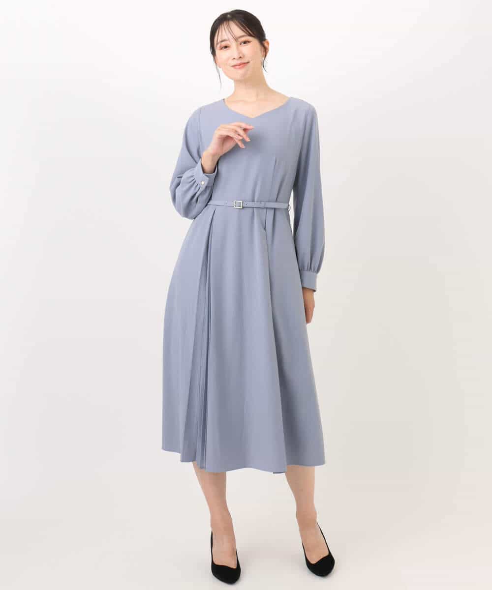 FIEDD20120 OFUON le MK(オフオン ル エムケー) シフォンプリーツデザインワンピース/洗える/WEB限定サイズあり グレイッシュブルー