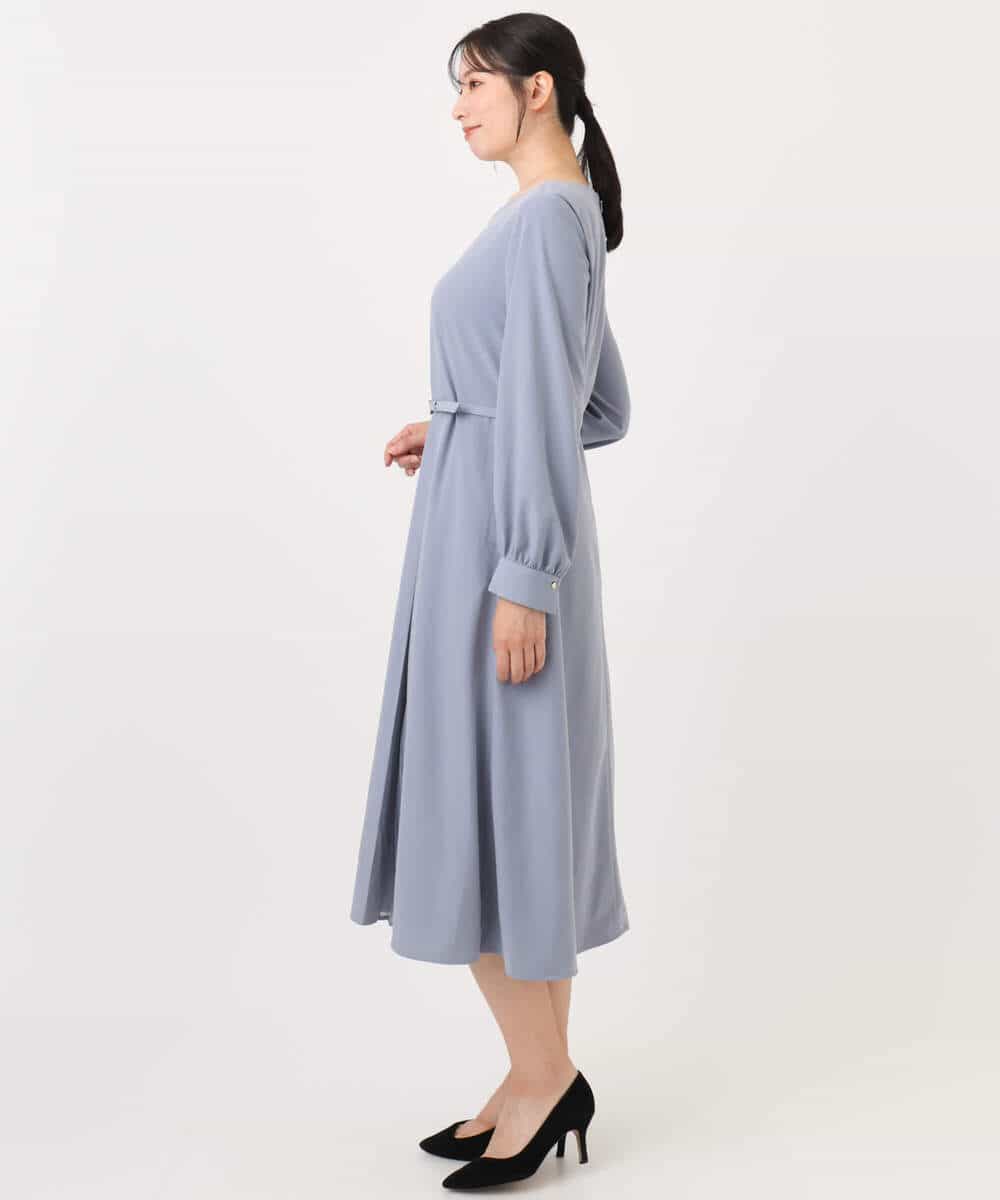 FIEDD20120 OFUON le MK(オフオン ル エムケー) シフォンプリーツデザインワンピース/洗える/WEB限定サイズあり グレイッシュブルー