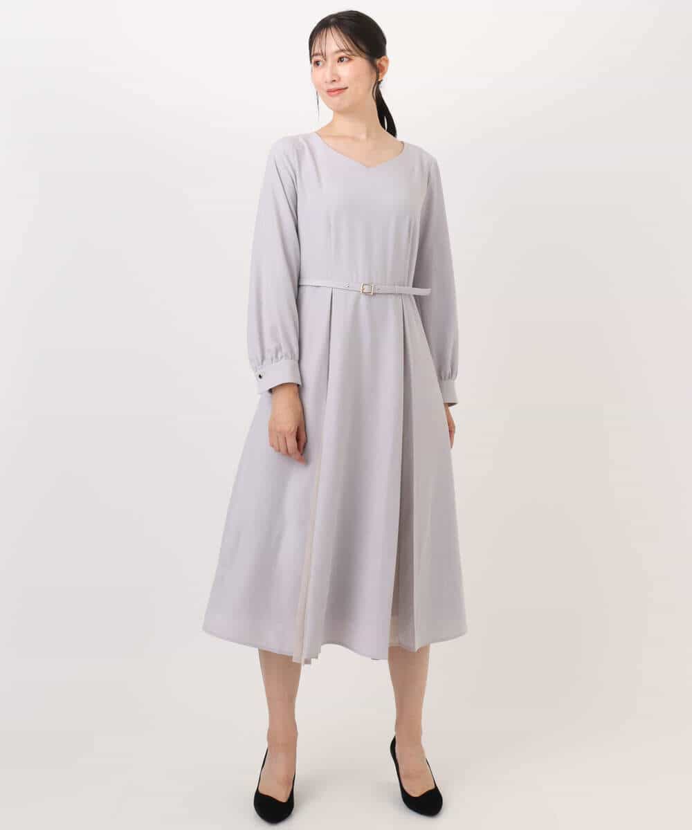 FIEDD20120 OFUON le MK(オフオン ル エムケー) シフォンプリーツデザインワンピース/洗える/WEB限定サイズあり グレイッシュブルー