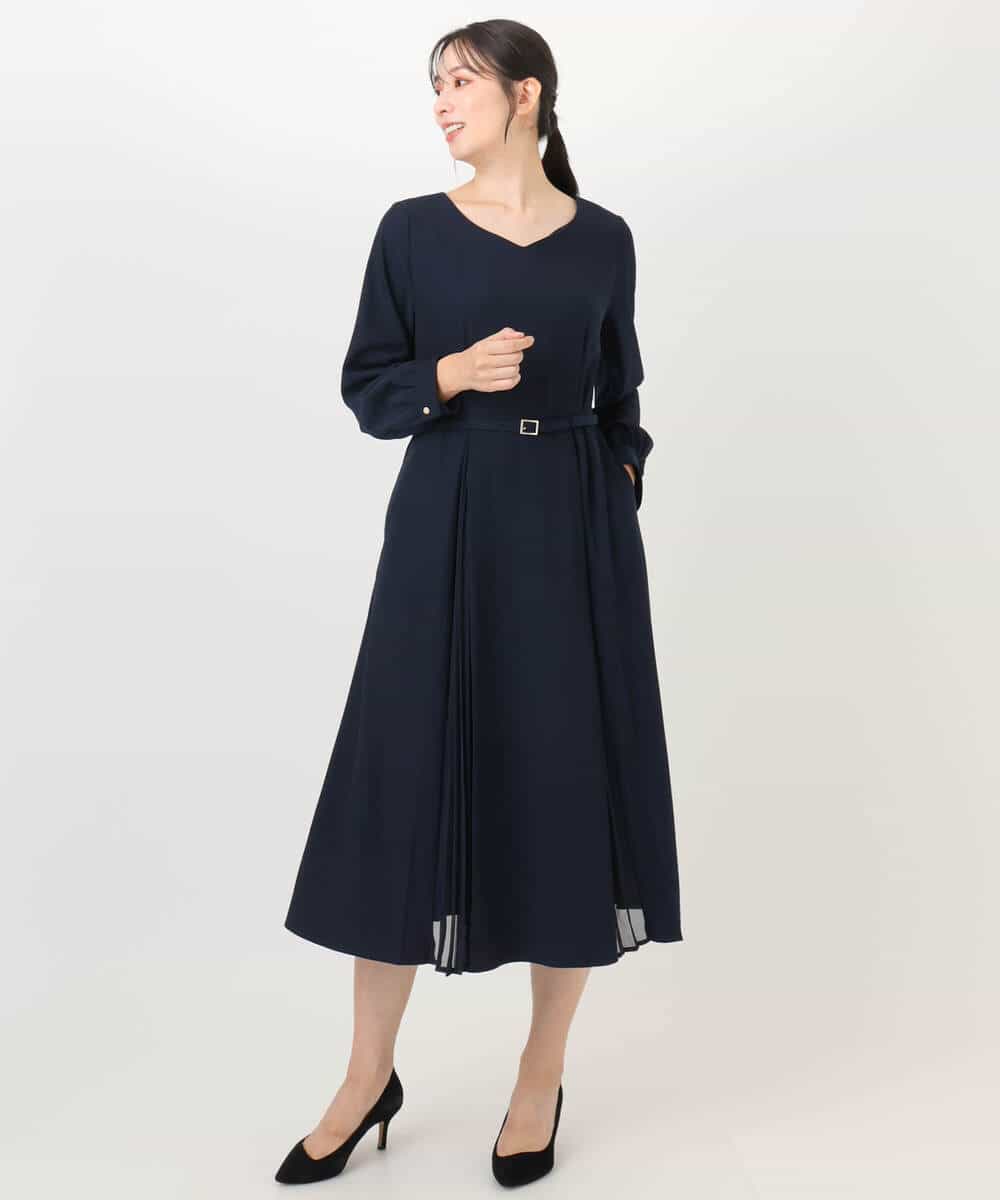 FIEDD20120 OFUON le MK(オフオン ル エムケー) シフォンプリーツデザインワンピース/洗える/WEB限定サイズあり グレイッシュブルー