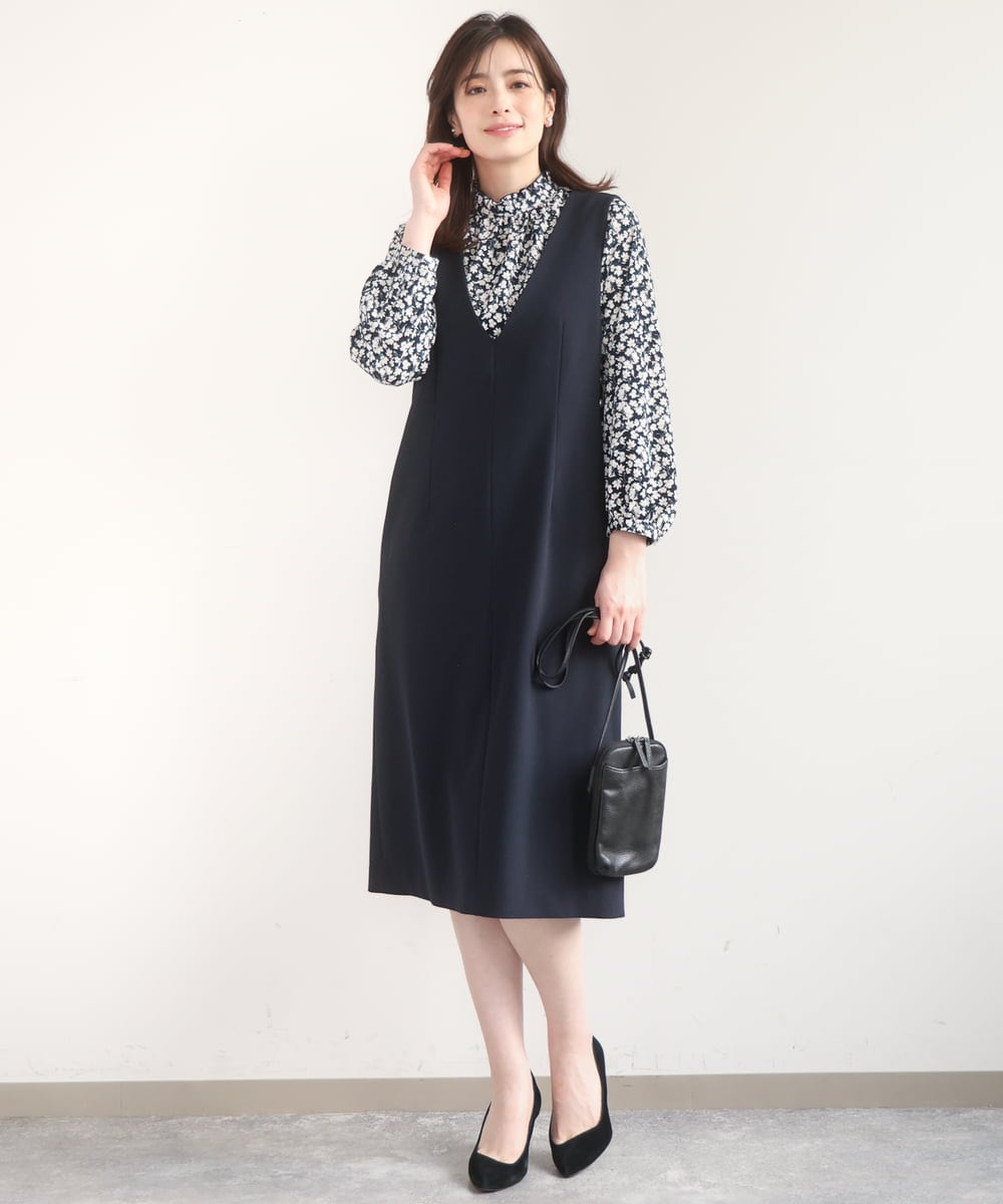 FIEDD21120 OFUON le MK(オフオン　ル　エムケー) サイドパール調釦デザインVネックジャンパースカート/洗える/WEB限定サイズあり ベージュ