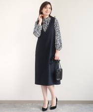 FIEDD21120 OFUON le MK(オフオン　ル　エムケー) サイドパール調釦デザインVネックジャンパースカート/洗える/WEB限定サイズあり ベージュ