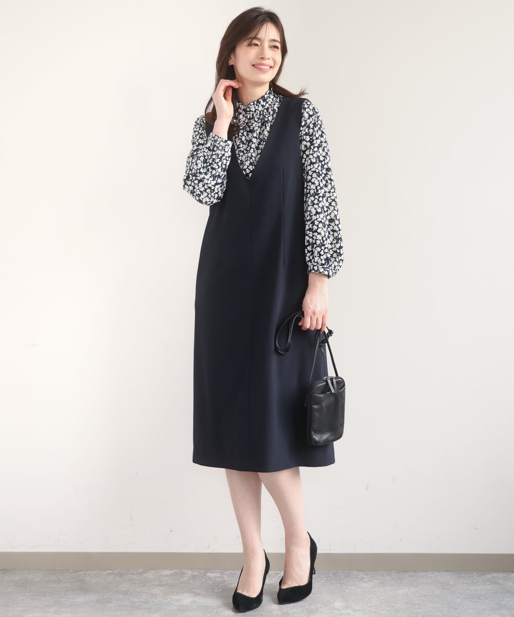 FIEDD21120 OFUON le MK(オフオン　ル　エムケー) サイドパール調釦デザインVネックジャンパースカート/洗える/WEB限定サイズあり ベージュ